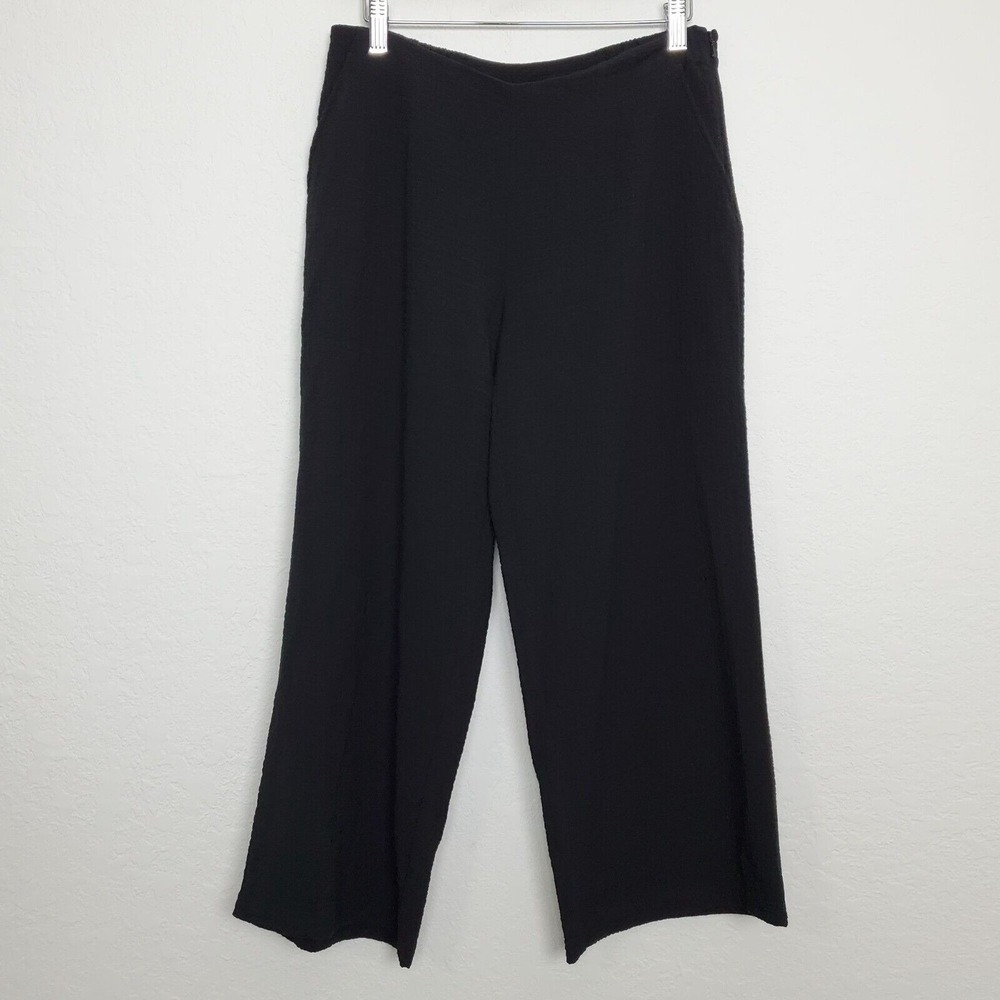 Exofficio Womens Cropped Pants Size S Textured Black Wide Leg Side Zip